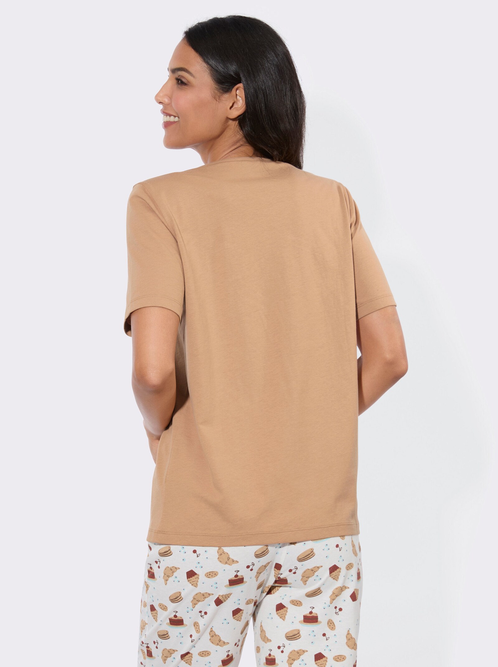 Schlafanzugshirt mit Rundhals-Ausschnitt - camel