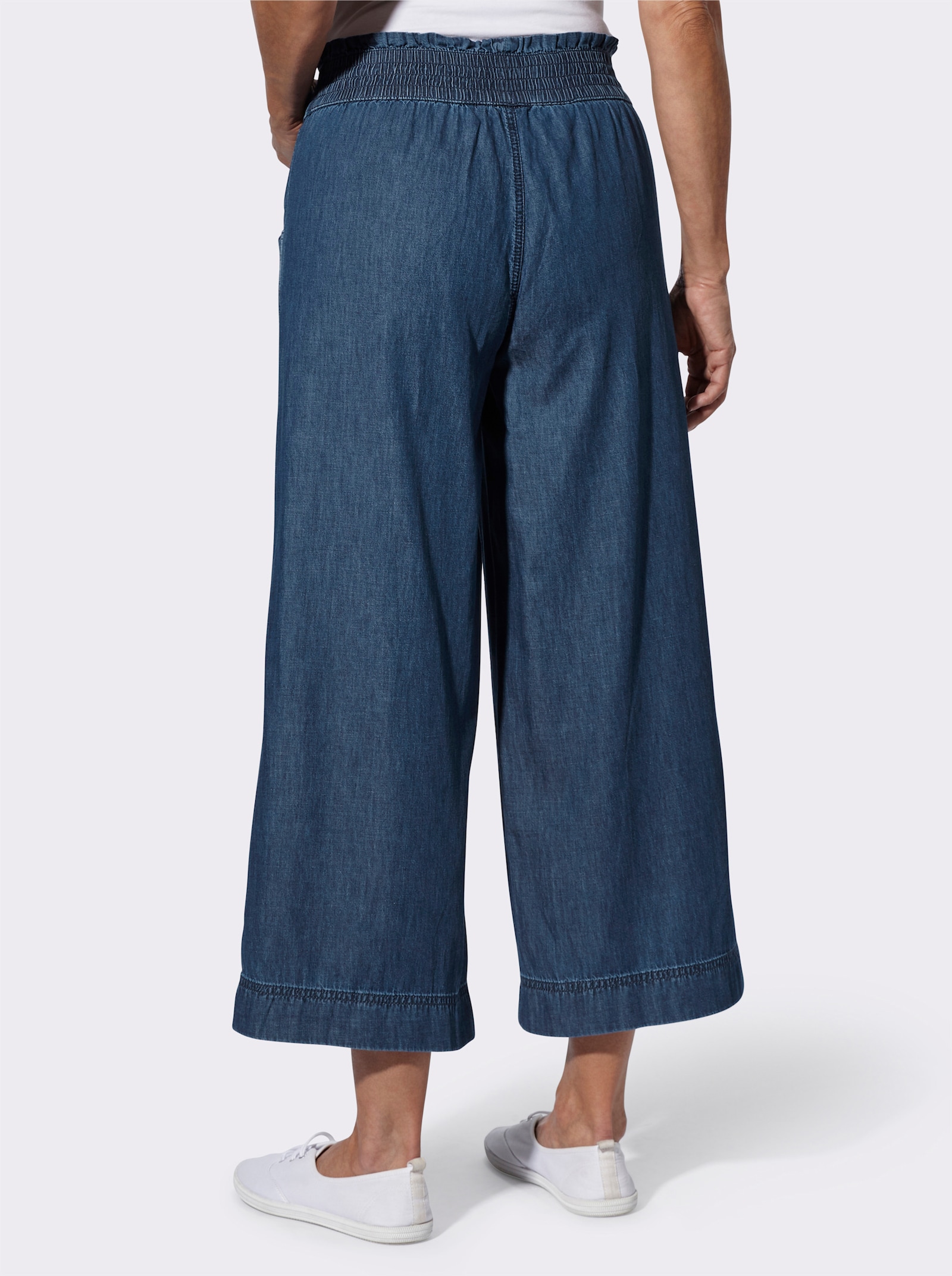 7/8-Jeans mit gesmoktem Dehnbund - blue-stone-washed