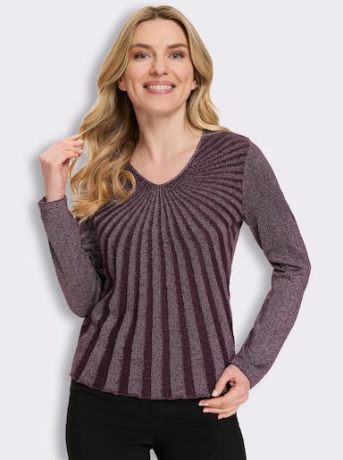 V-Ausschnitt-Pullover mit Glanzgarn - burgund-silberfarben