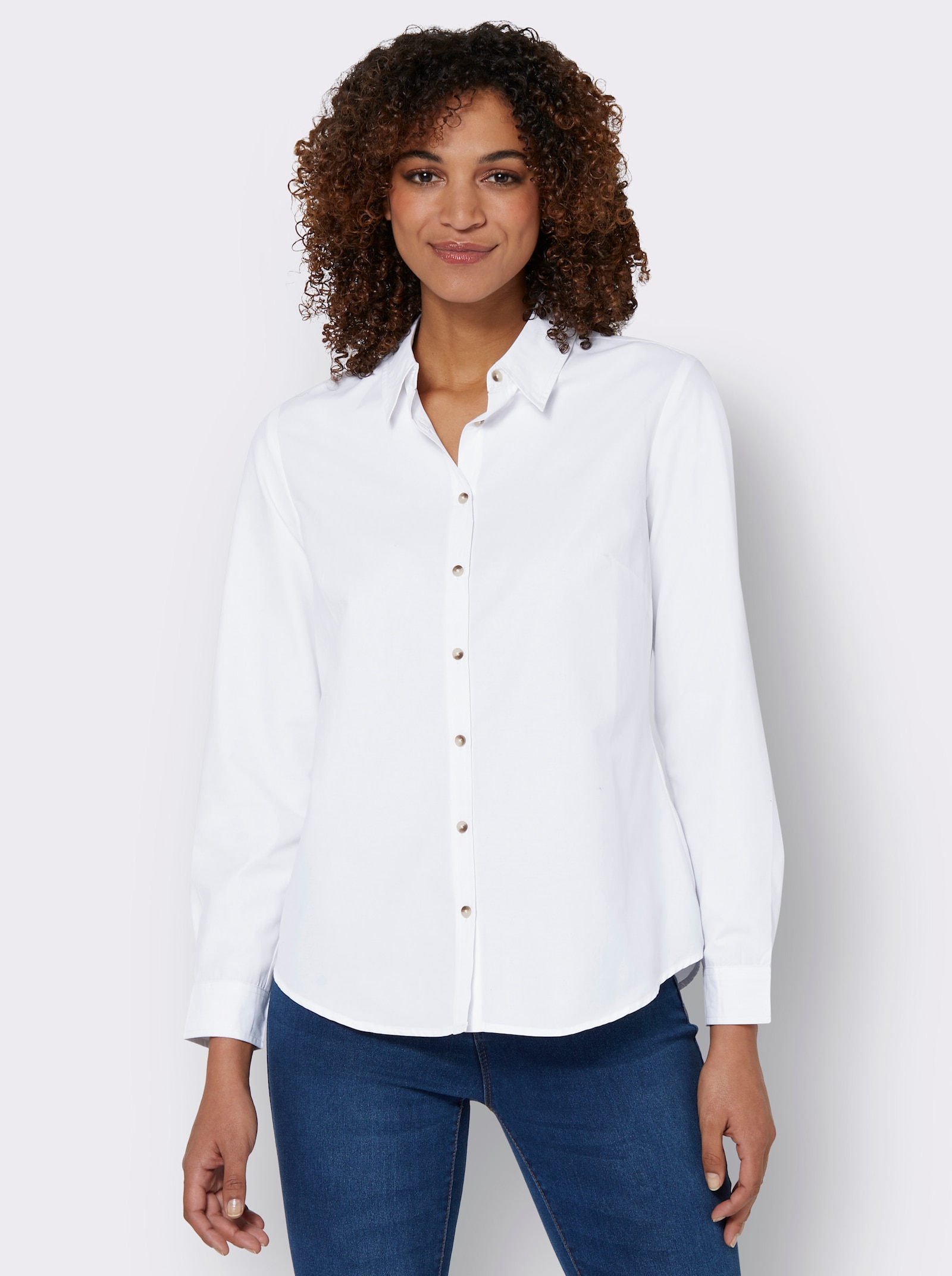 Langarmbluse mit Knöpfen in Horn-Optik, pflegeleicht - weiß