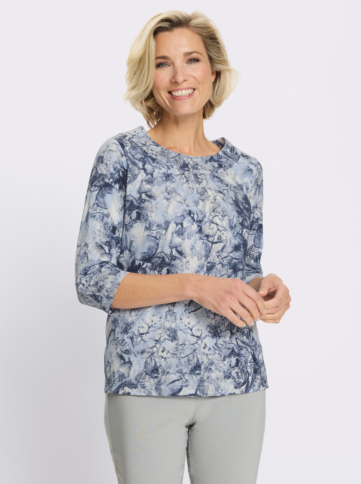 Shirt met ronde hals en print rondom, katoen - ijsblauw/marine bedrukt