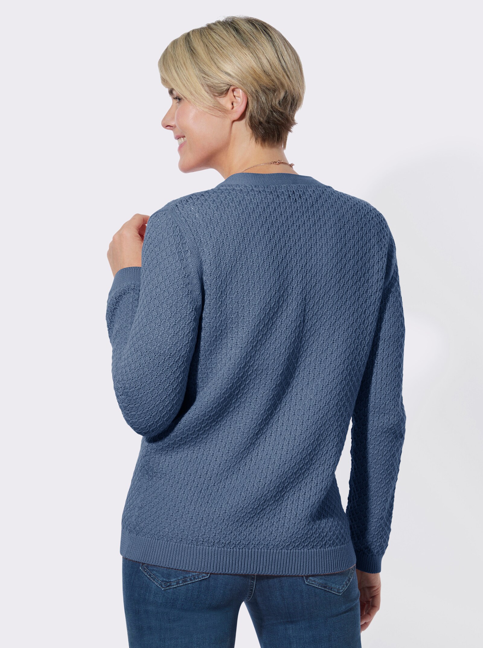 Strickjacke mit Rautenmuster - jeansblau