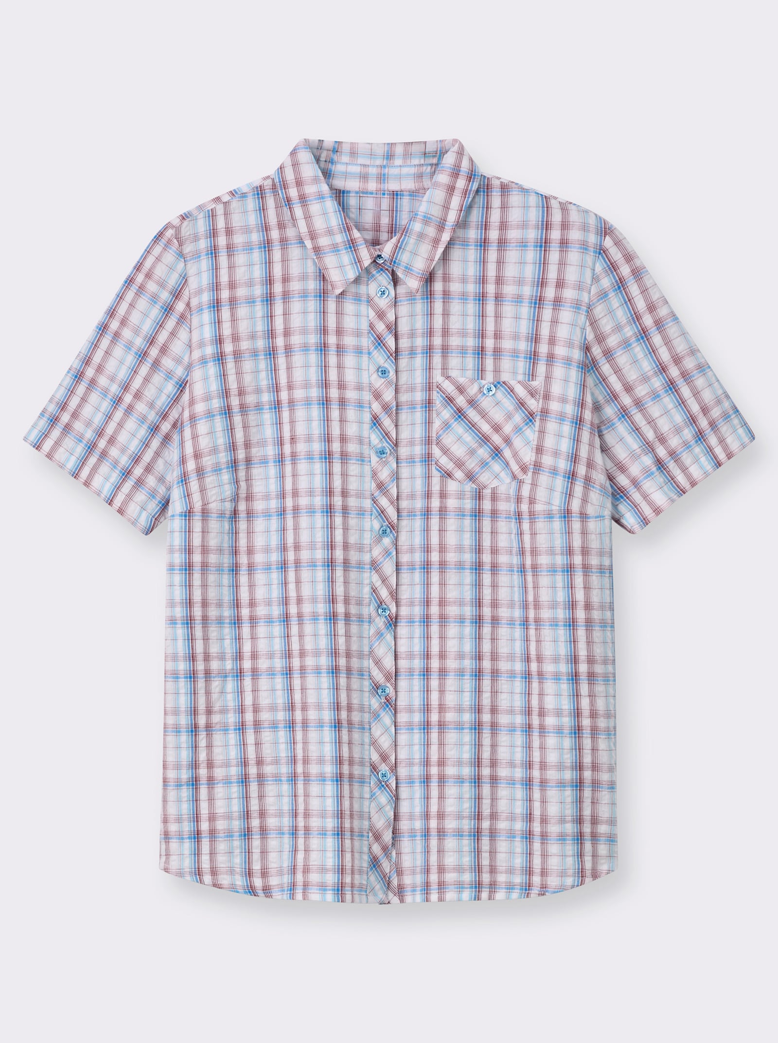 Baumwollbluse aus Seersucker - jeansblau-kariert