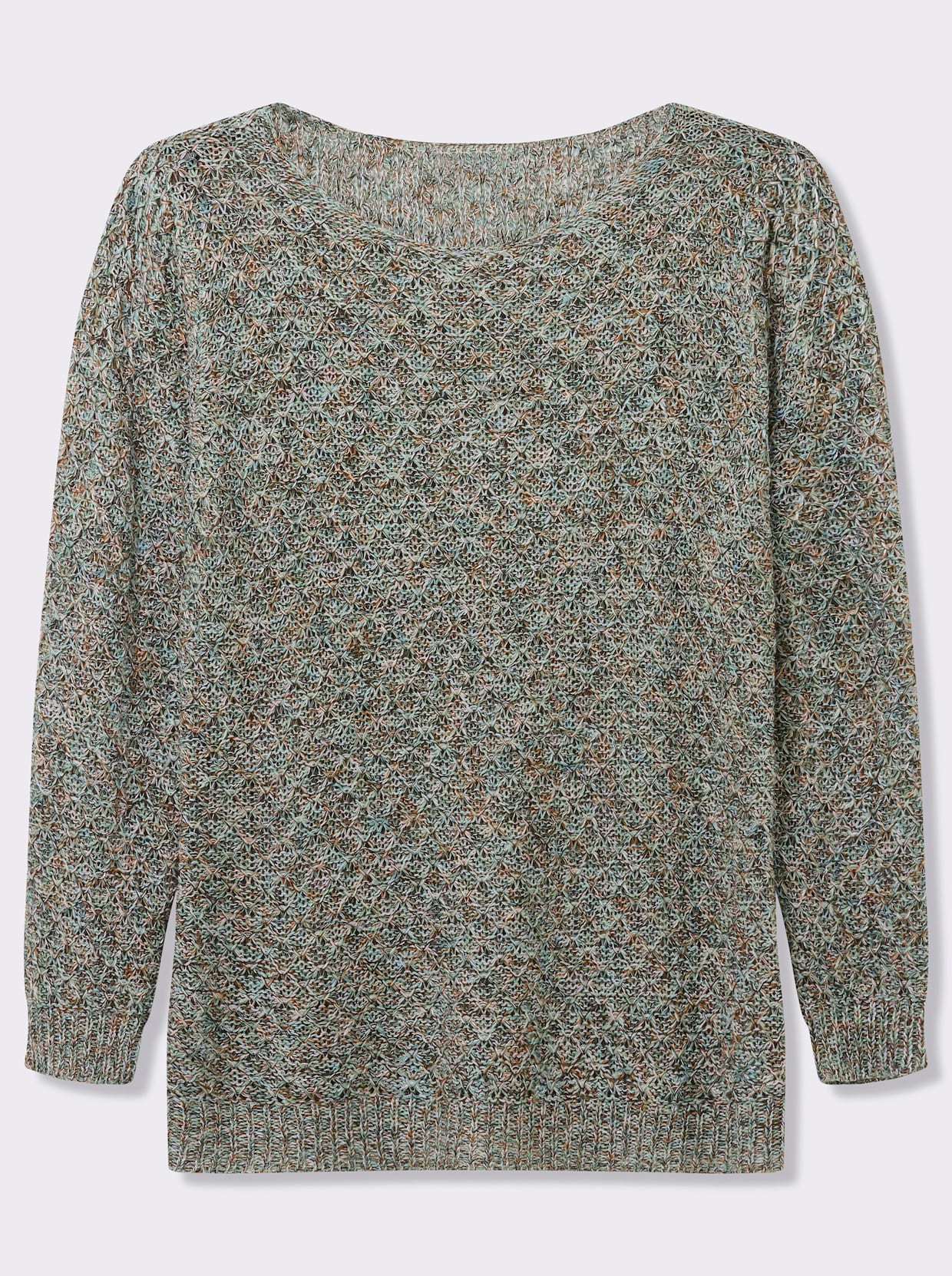 Rundhalspullover mit Multicolor-Garn - grün-gemustert