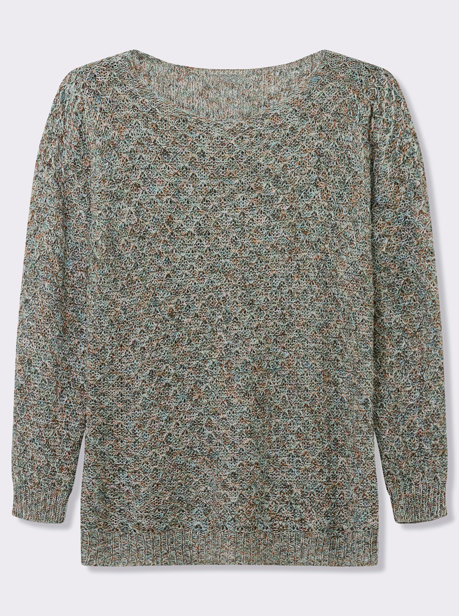 Rundhalspullover mit Multicolor-Garn - grün-gemustert