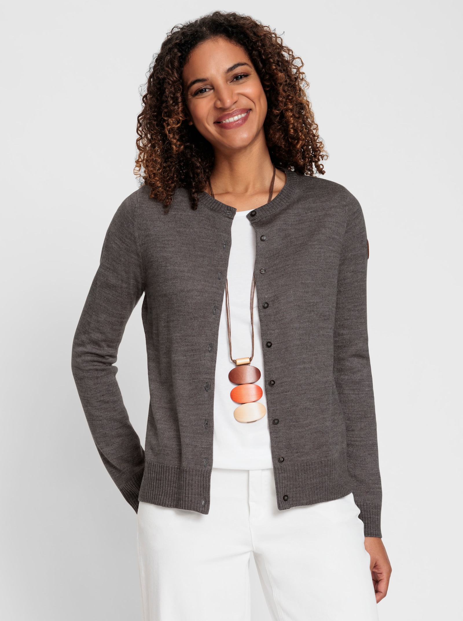 Strickjacke mit Knöpfen in Horn-Optik - anthrazit-meliert