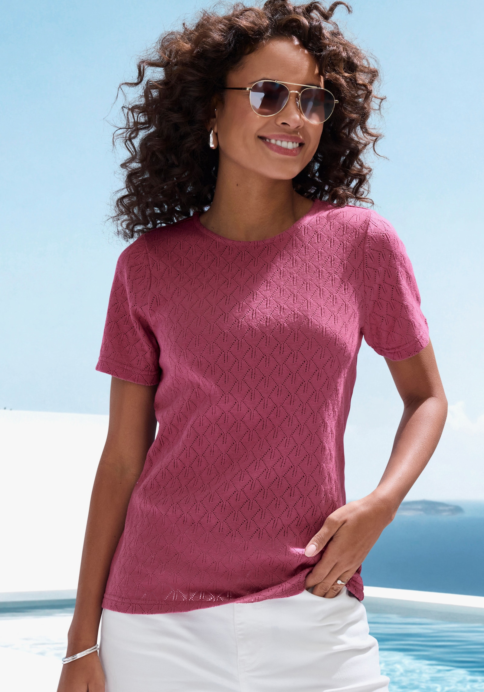 Vivance Kurzarmshirt - taupe, beere