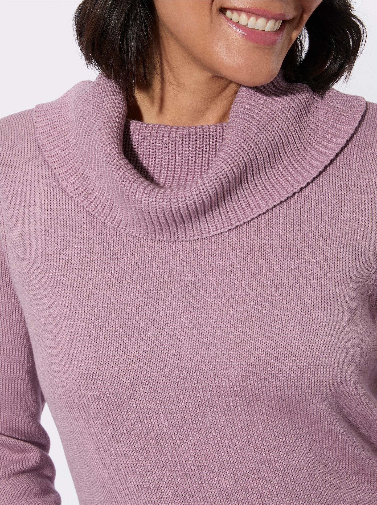 Longpullover mit halsfernem Rollkragen - mauve