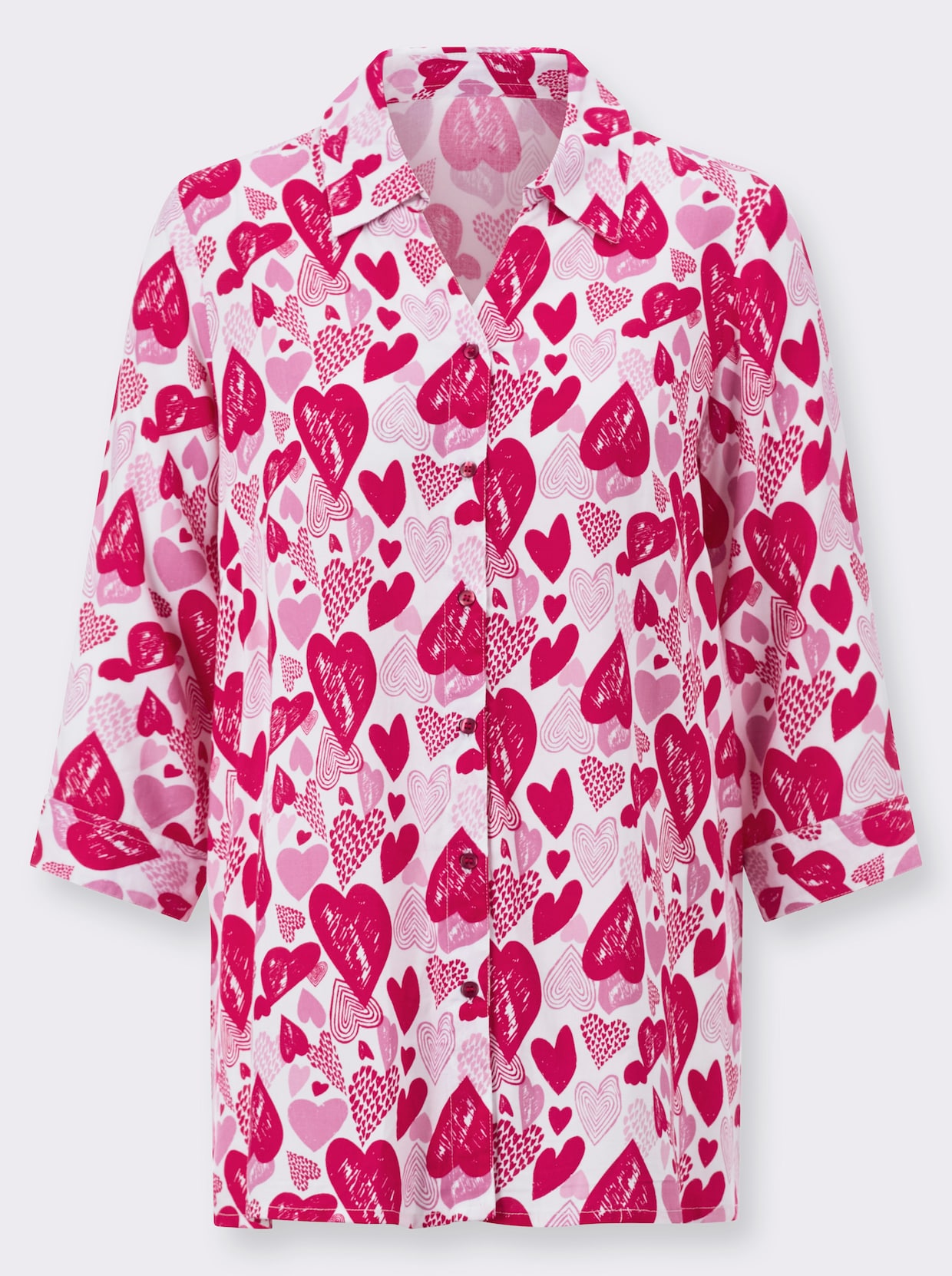 Longline blouse - wit/roze bedrukt