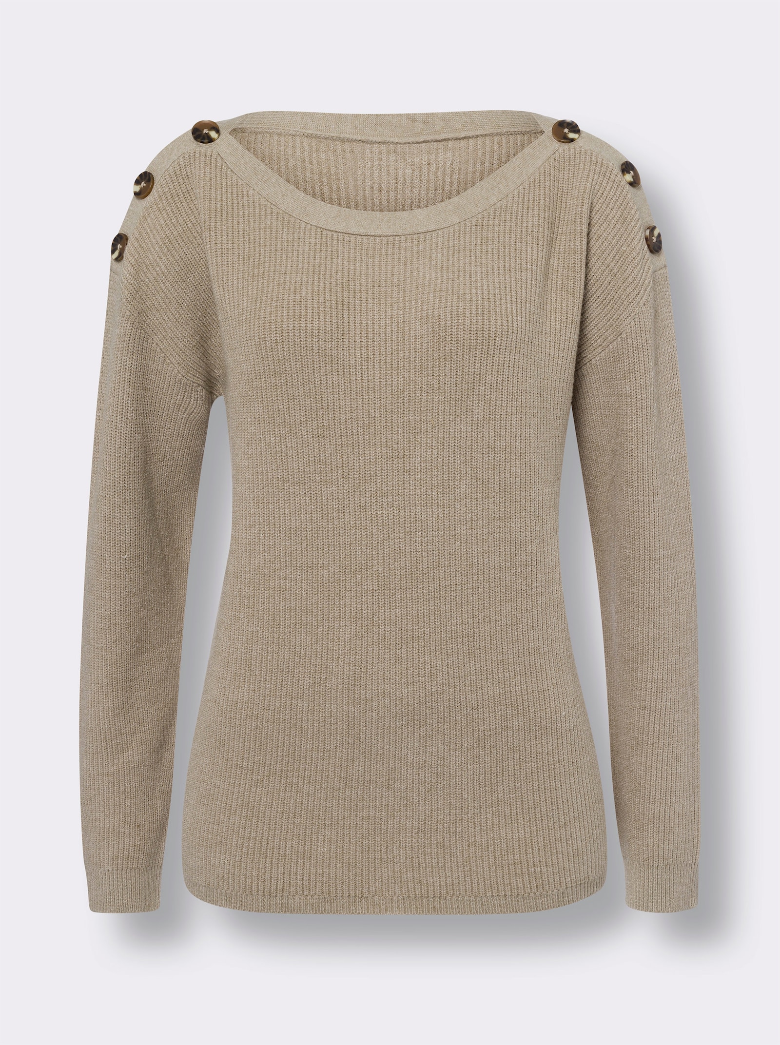 heine Strickpullover mit Zierknöpfen an den Schultern - beige-meliert