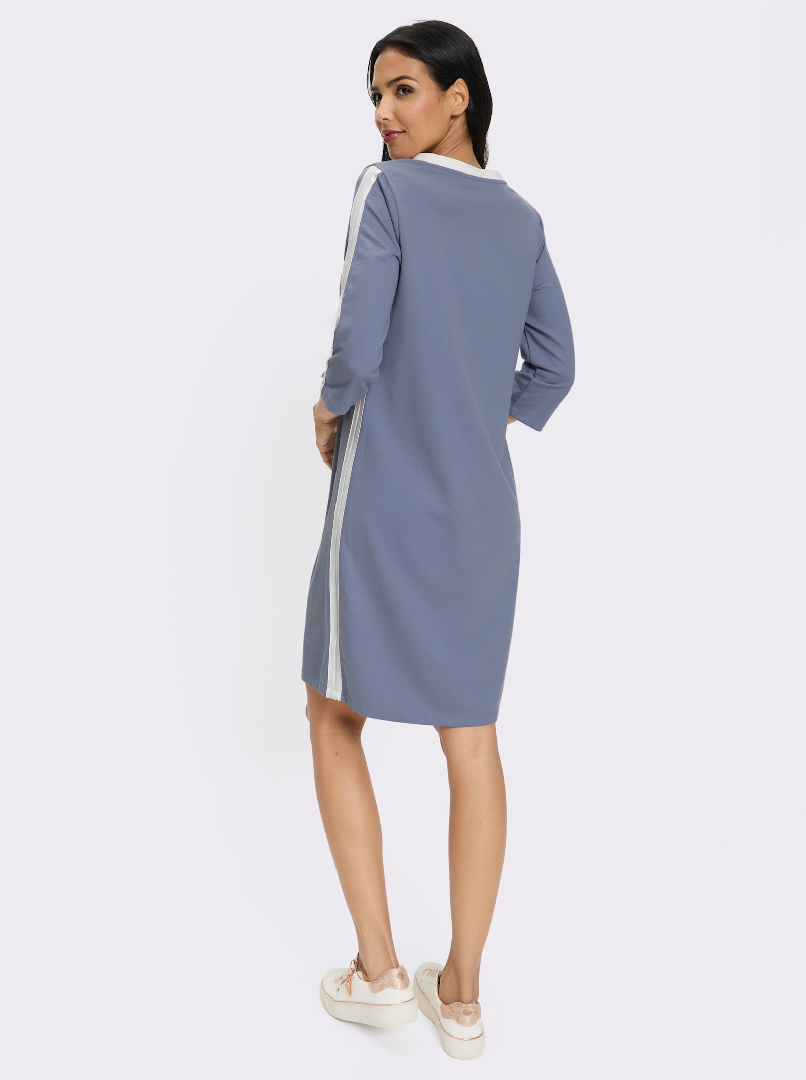 Sweatkleid mit Kontrastblenden - taubenblau-ecru