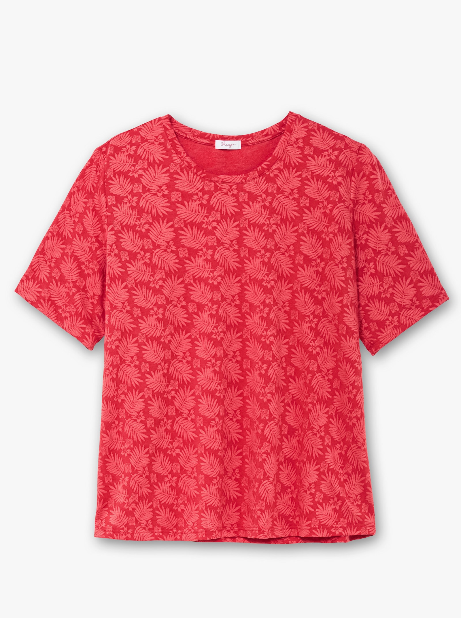 sheego Rundhalsshirt mit tonigem Jacquardmuster - erdbeere