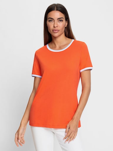heine Kurzarmshirt mit Glitzer-Effekten - orange-weiß