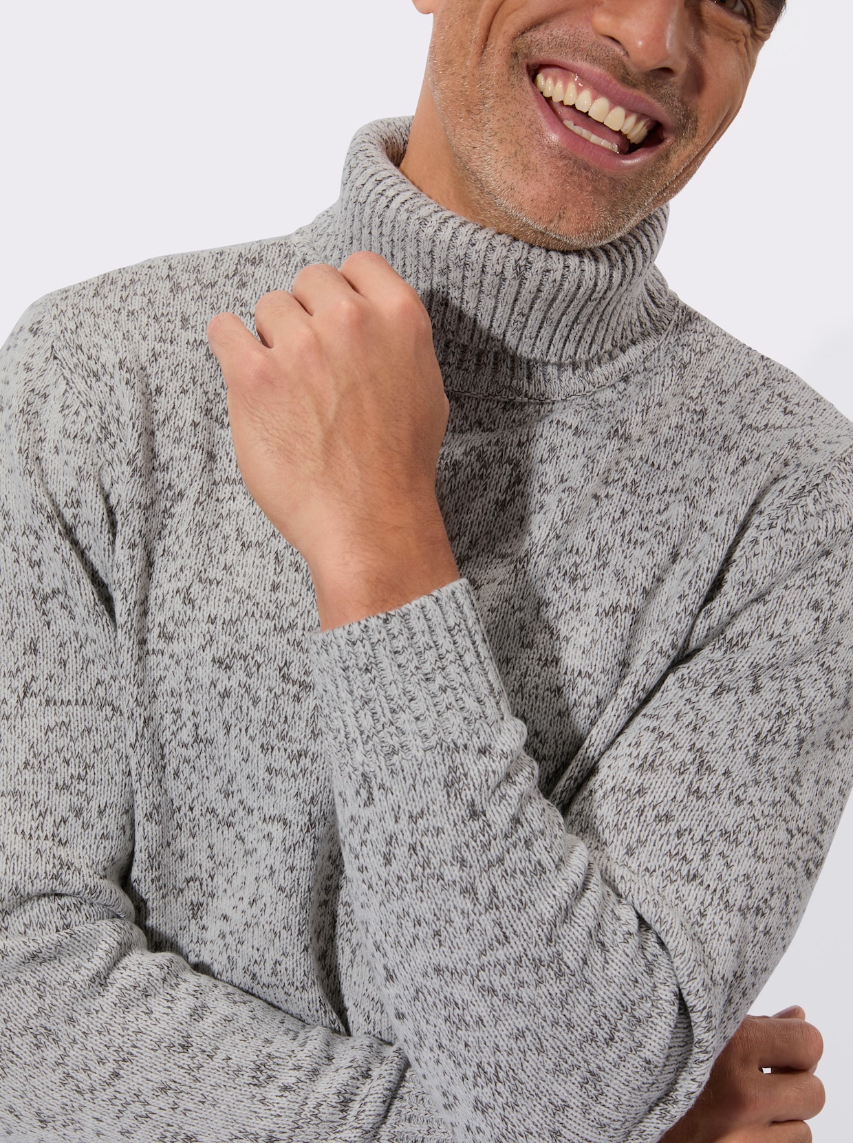 Svetr s rolákovým límcem melanžového vzhledu - světlešedá-melír