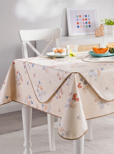 Tischdecke - ecru-rot-bedruckt