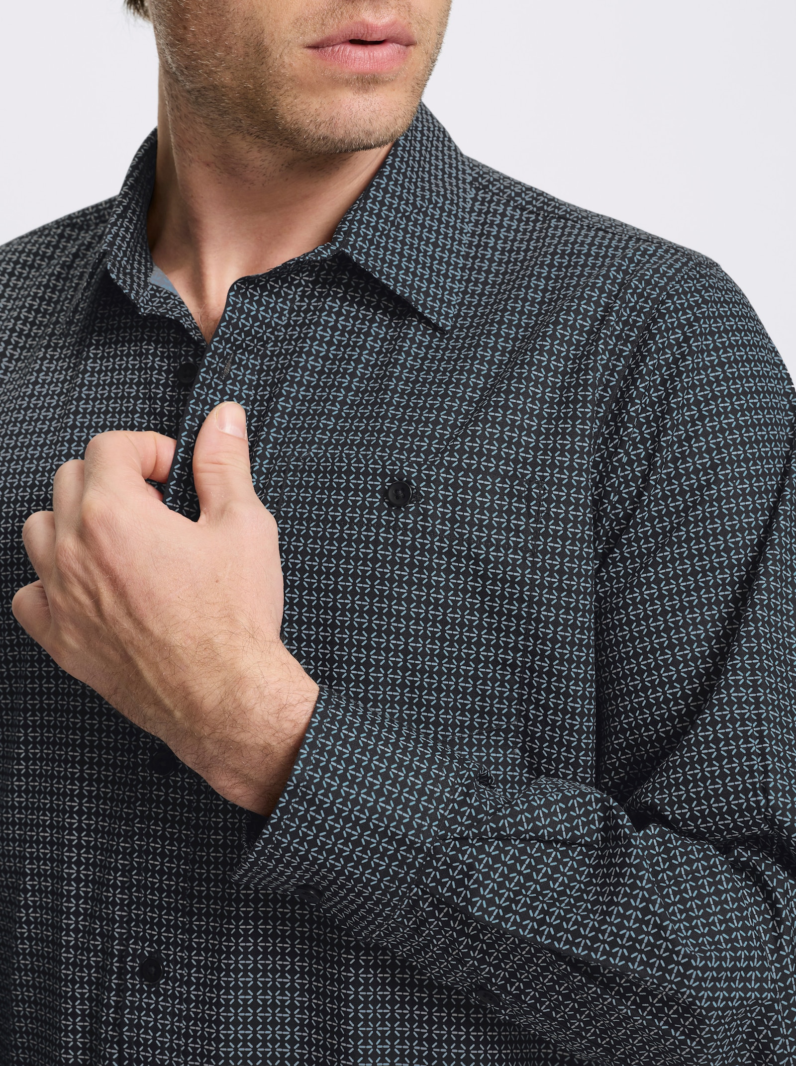 Marco Donati Langarmhemd aus Baumwoll-Popeline, bedruckt - schwarz-gemustert