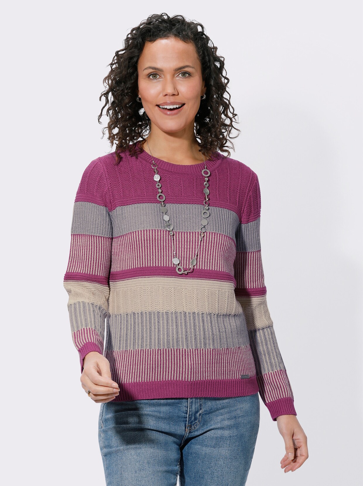 Pullover met ronde hals - heide/ivoor