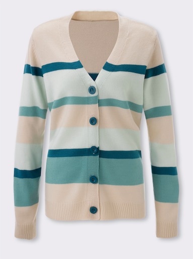 Strickjacke - elfenbein-kalkmint-geringelt