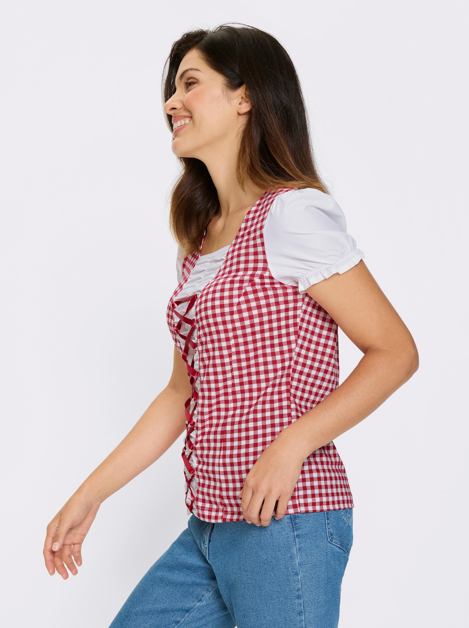 Tradičné tričko, hranatý výstrih - Červená – biela