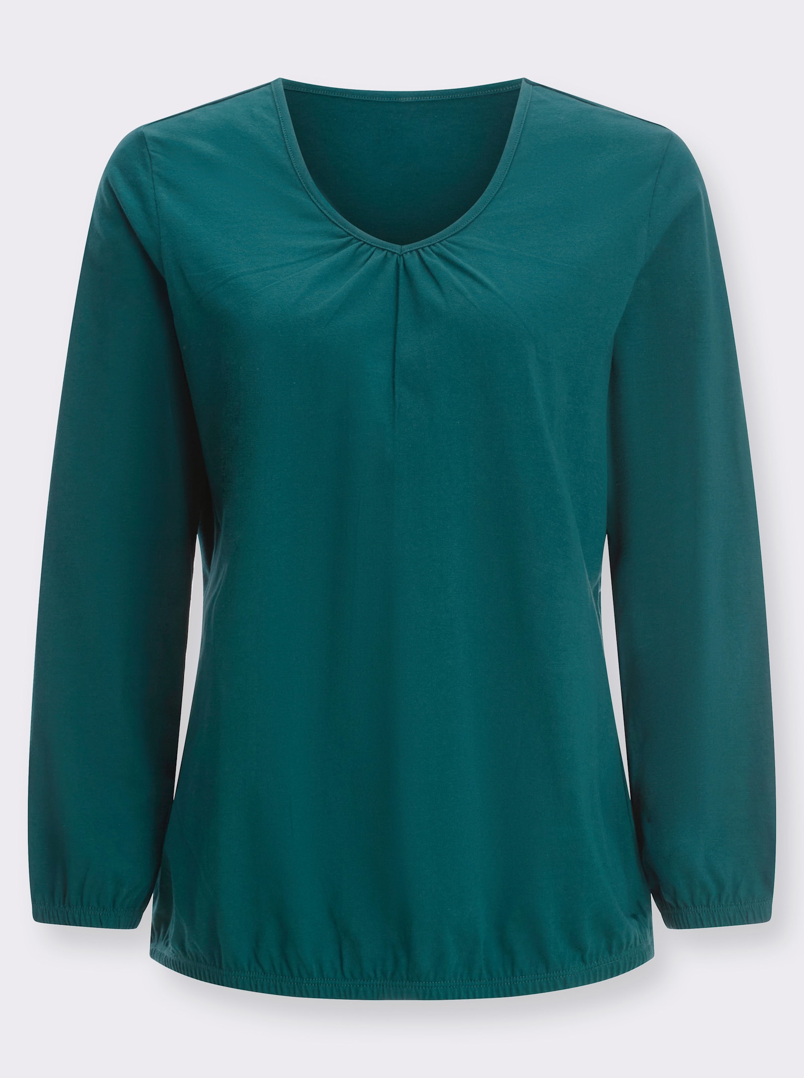 Langarmshirt mit Raffung am Ausschnitt - petrol