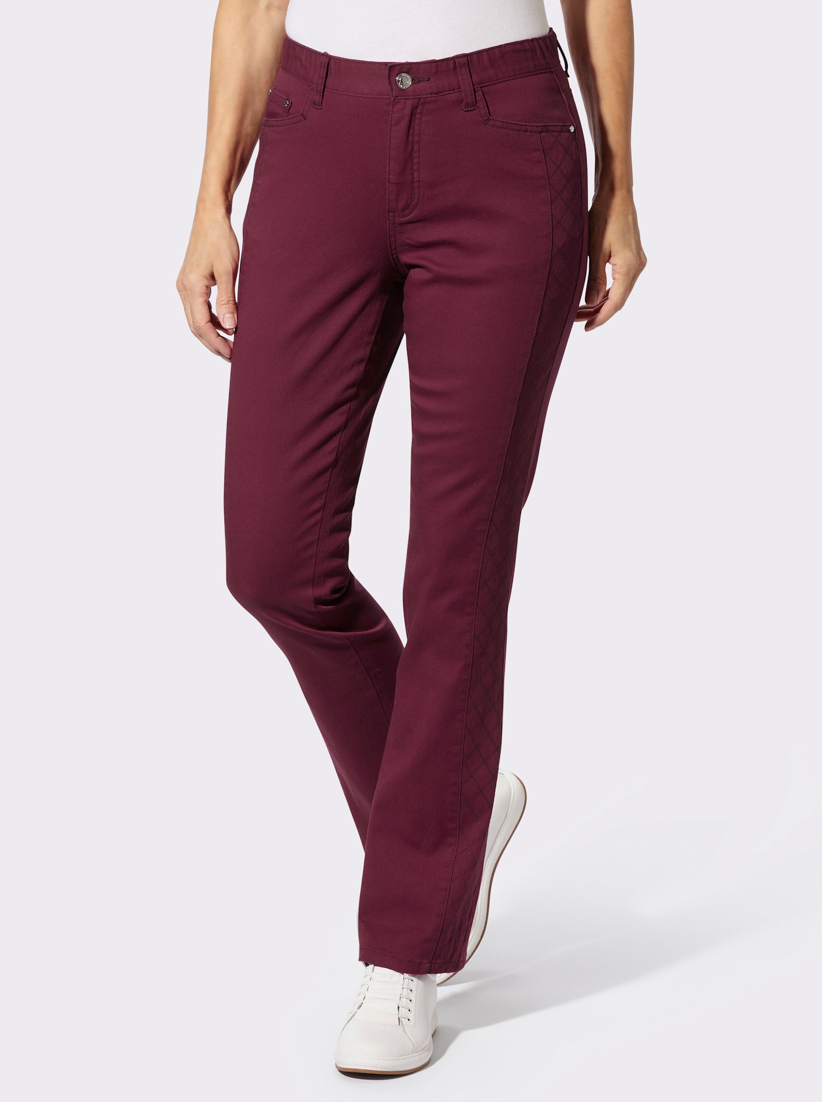 5-Pocket-Jeans mit Rauten-Steppung - bordeaux