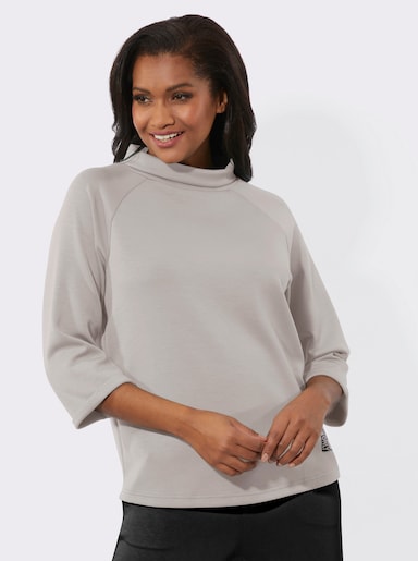 3/4-Arm-Shirt mit halsfernem Rollkragen - hellgrau