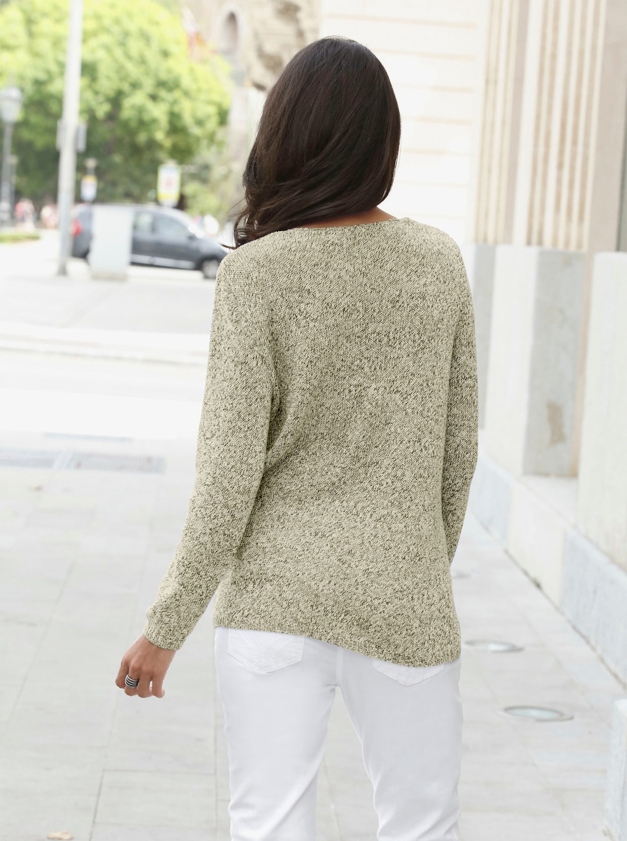 Pull en tricot - vert chiné