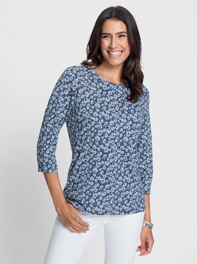 Rundhalsshirt mit Blümchen-Print - rauchblau-bleu-bedruckt