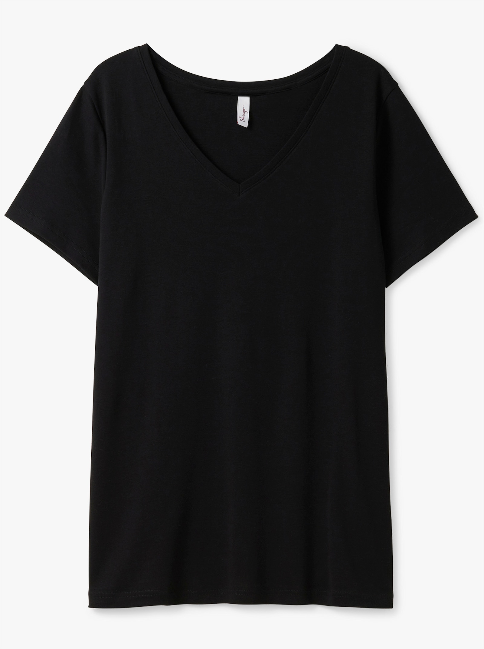 sheego T-shirt met V-hals, in set van 2 - zwart + klaproosrood