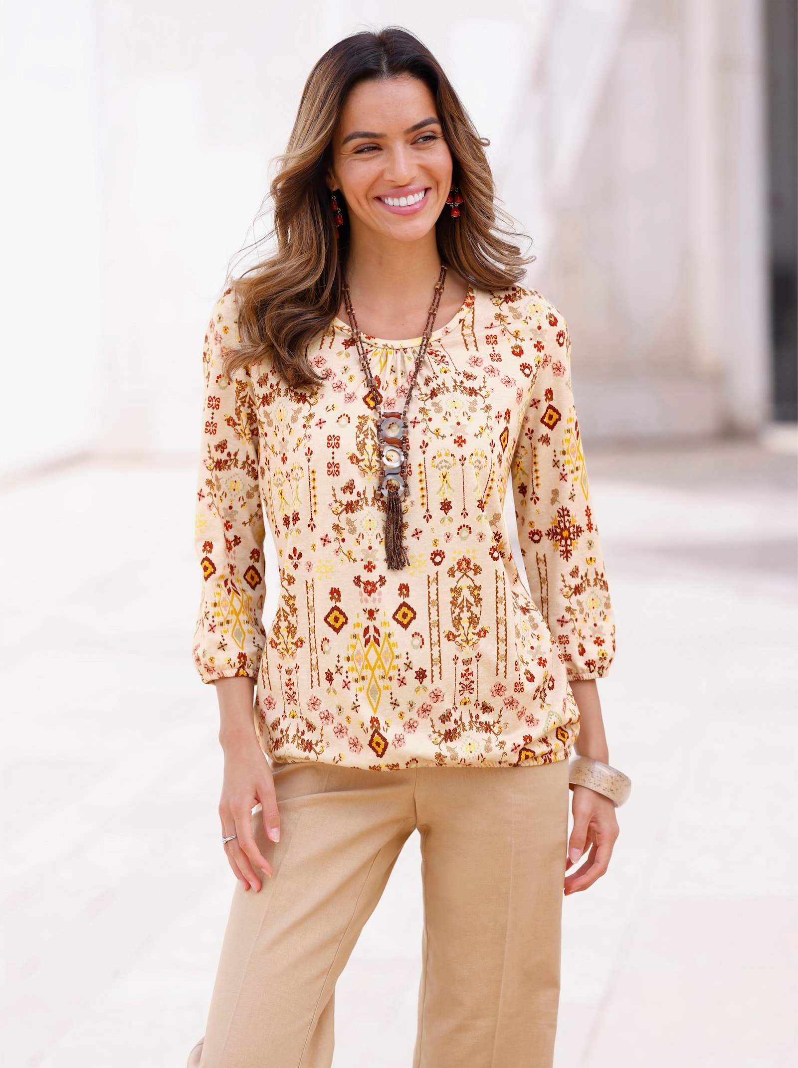 Print-Shirt mit Ethno-Druck - camel-bedruckt