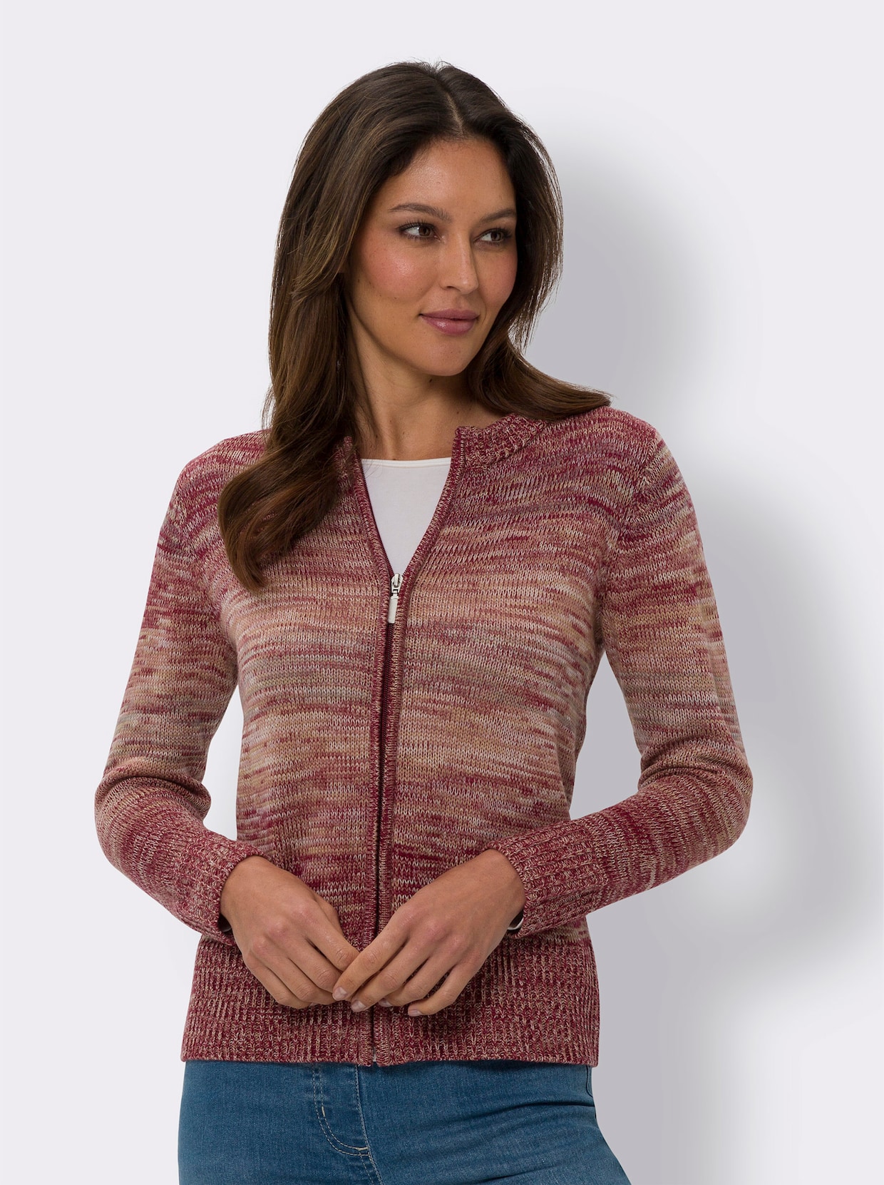 Pletený sveter - Bordovo-ruženínová melírovaná