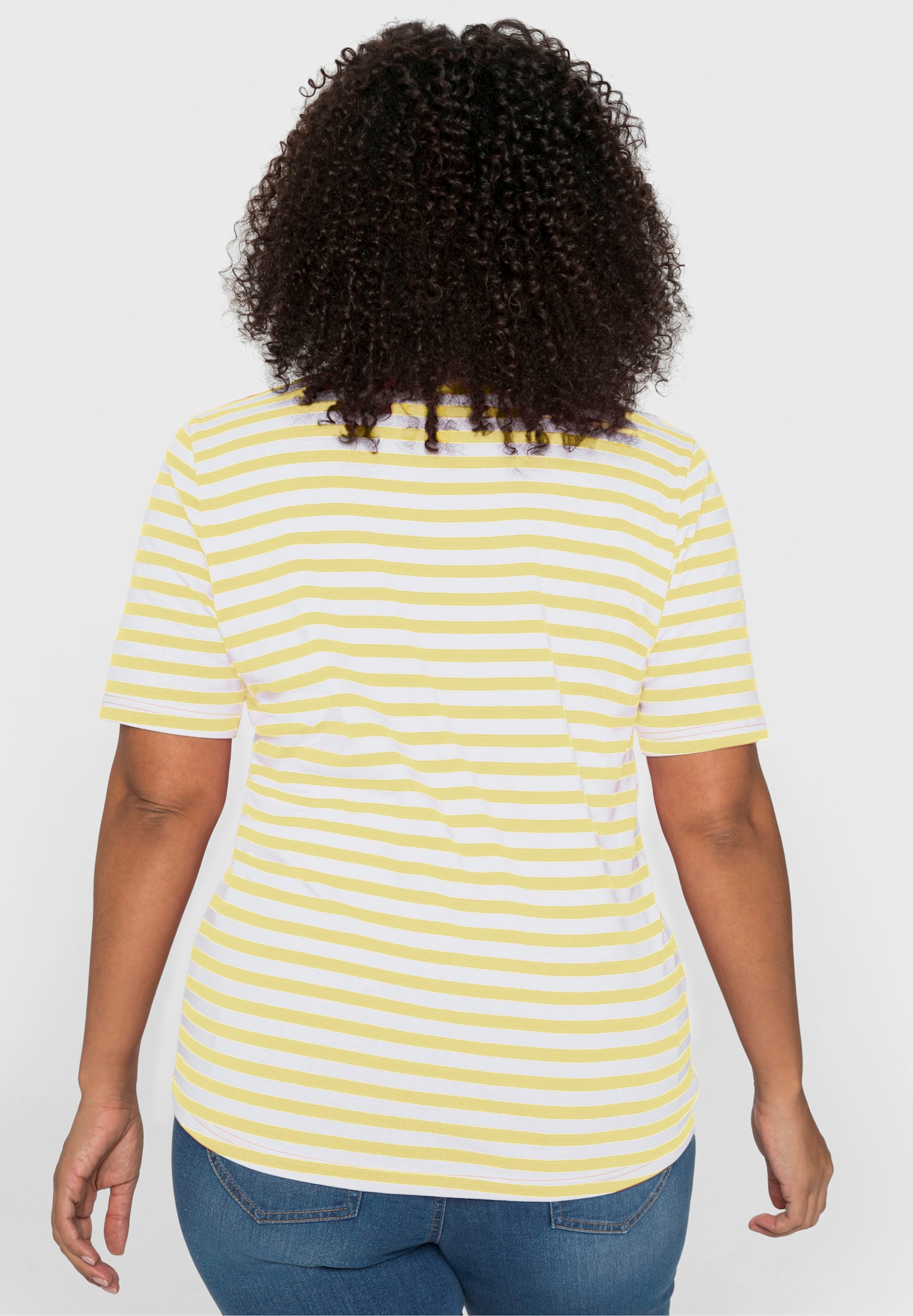 sheego Gestreept shirt met ronde hals - citroen/wit