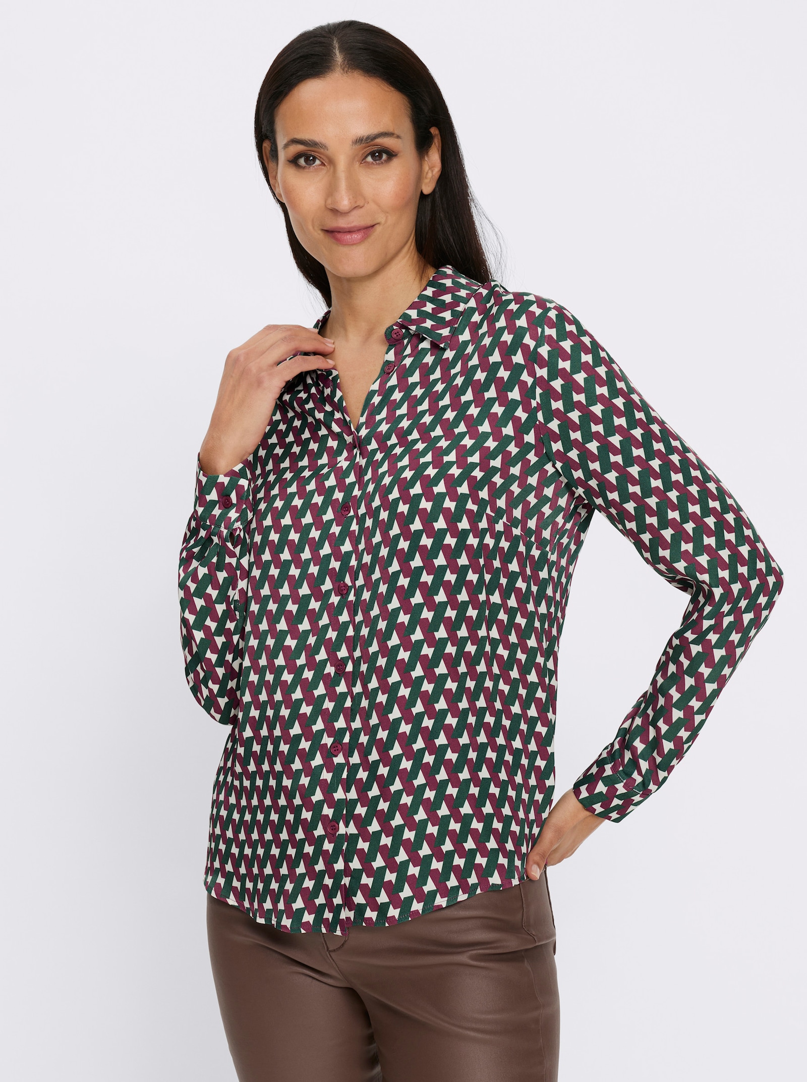 heine Hemdbluse mit Rückenfalte - bordeaux-moos-bedruckt