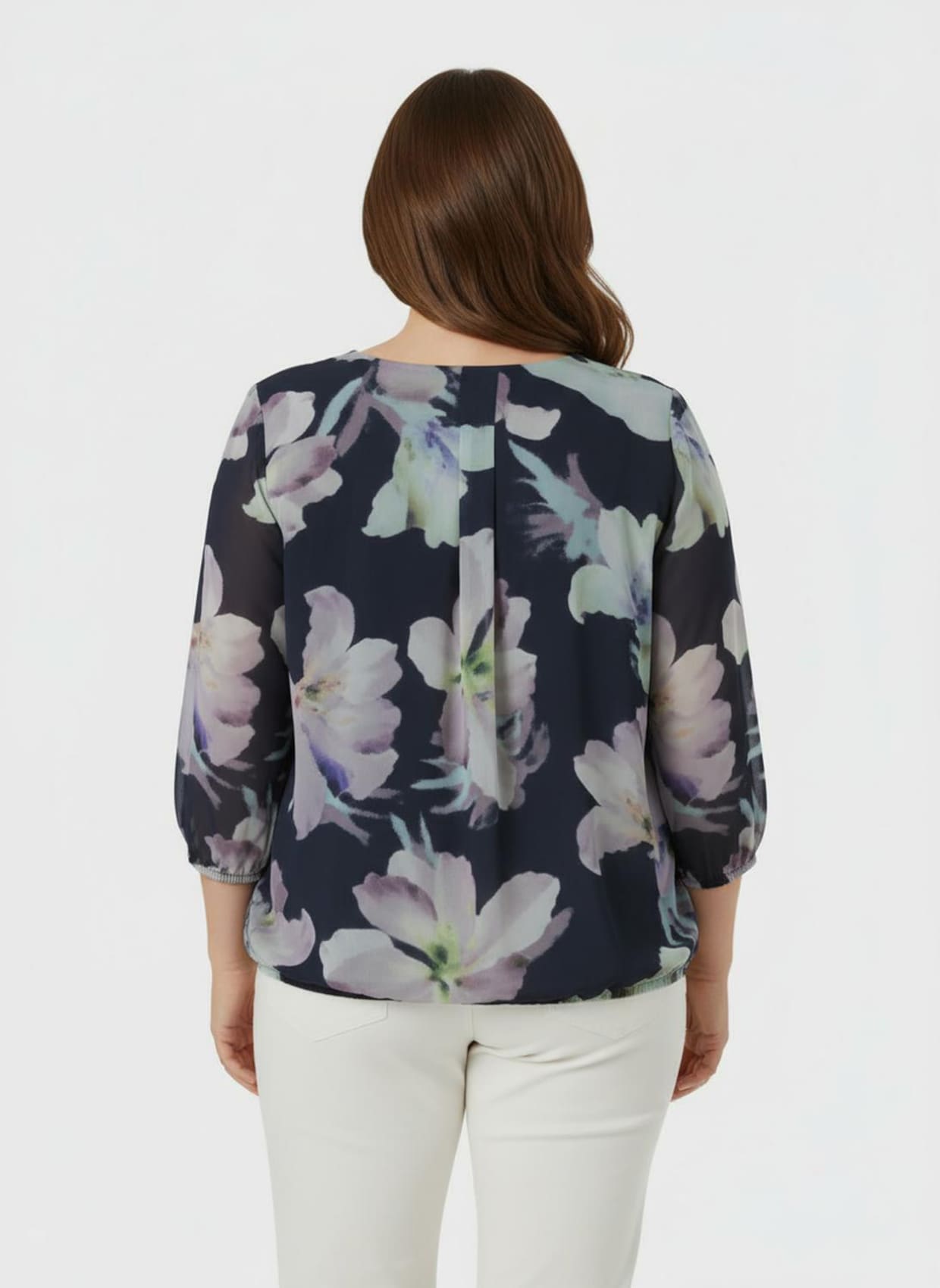 Schlupfbluse in Georgette-Qualität - marine-kalkmint-bedruckt