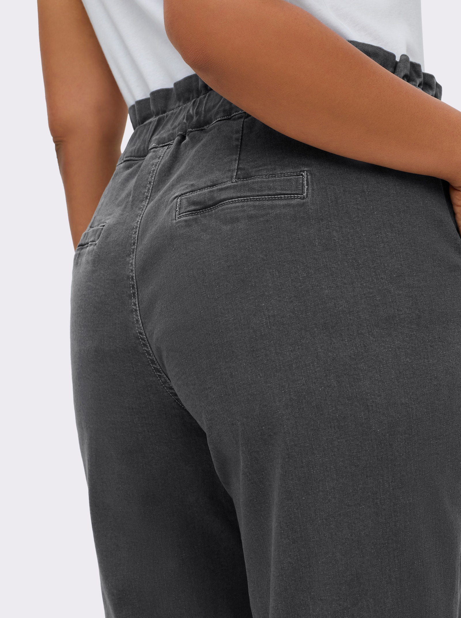 sheego Jeans in paperbaglook, met bindceintuur - antraciet/grey-denim