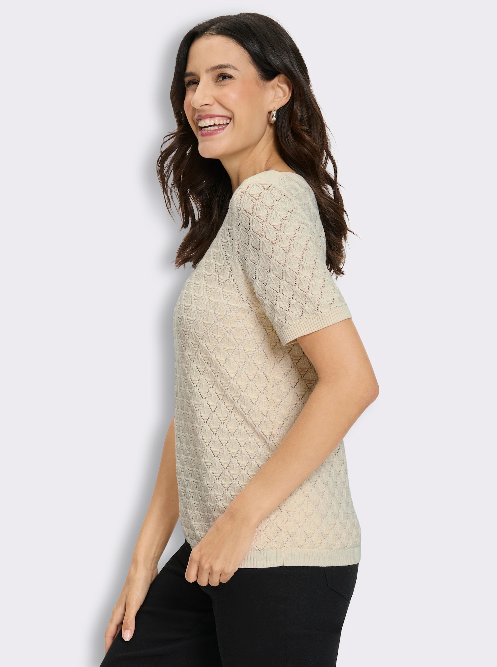 Kurzarmpullover mit Ajourmuster - champagner