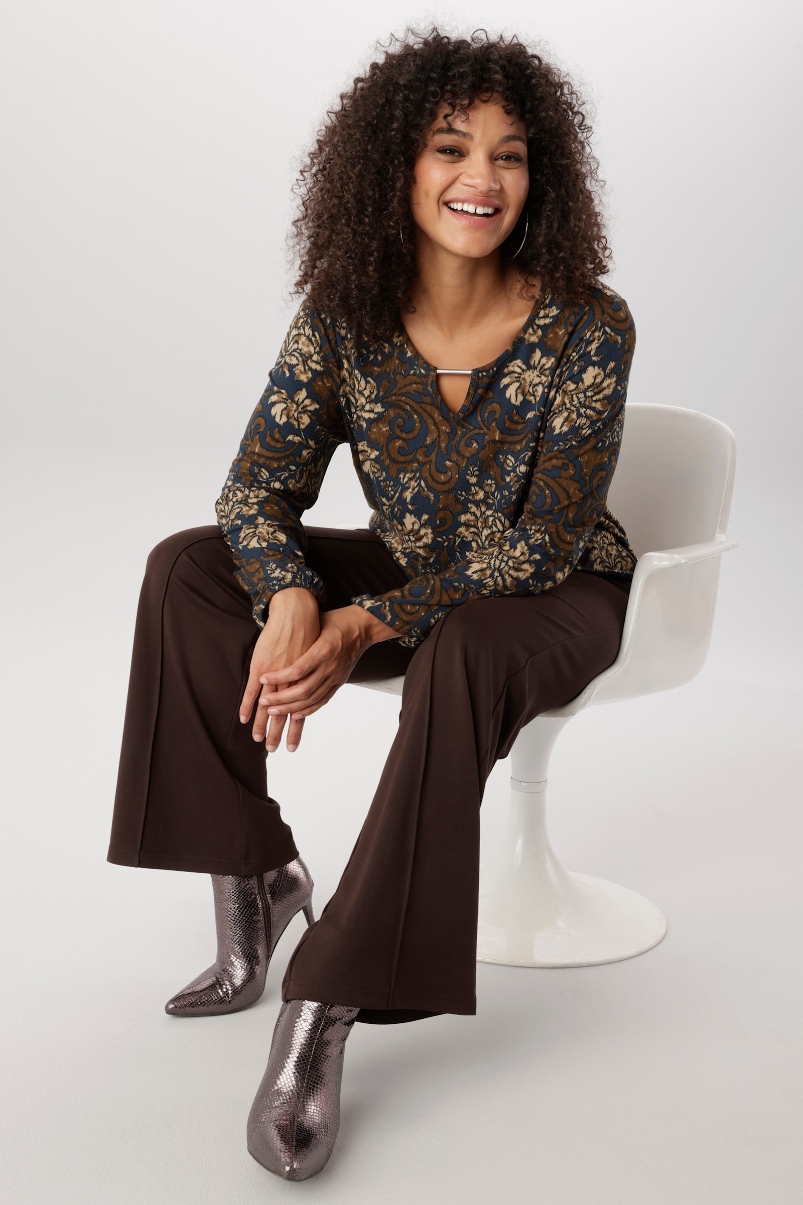 Aniston PLUS Langarmshirt - marine-braun-beige