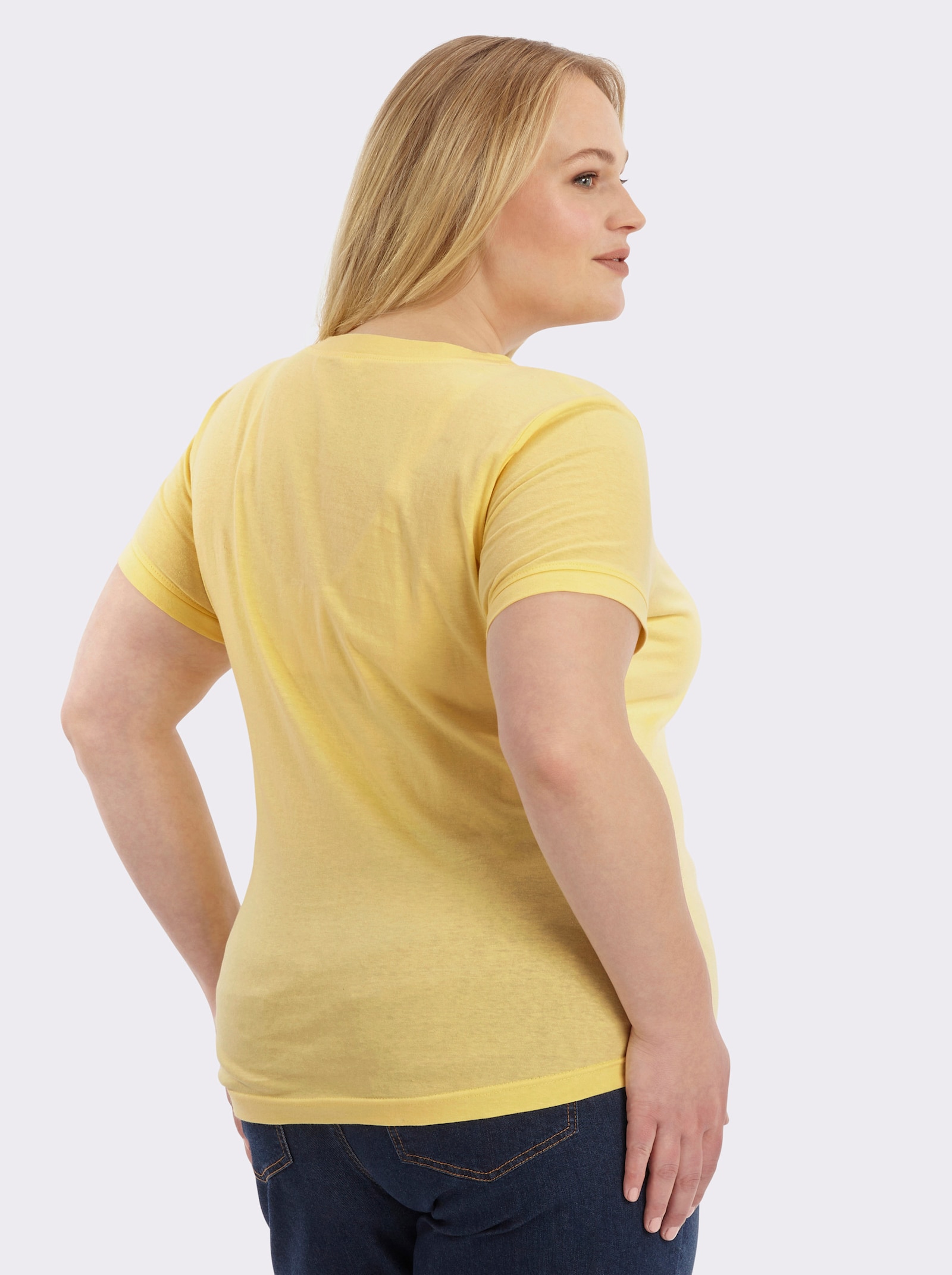 Kurzarmshirt mit Karree-Ausschnitt - gelb