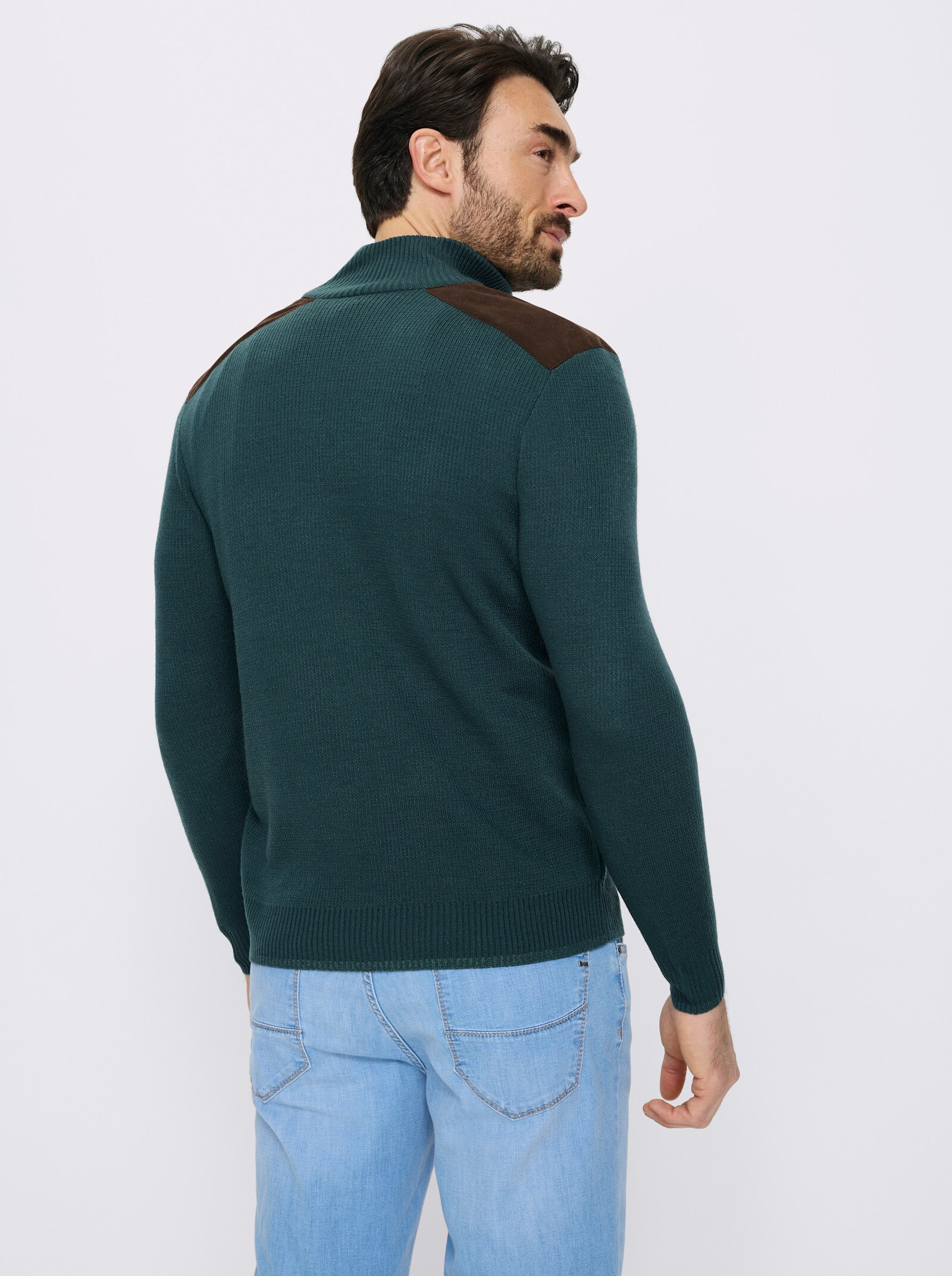 Catamaran Langarm-Pullover mit Kontrast-Details - petrol-jade-meliert