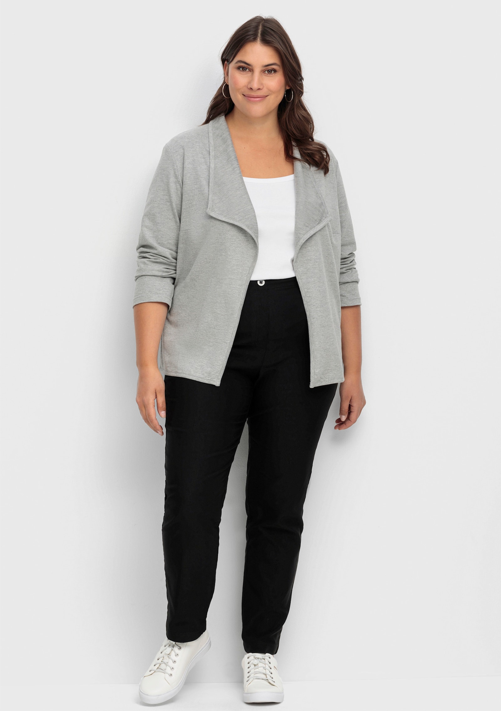 Jerseyblazer mit Umlegekragen, kurz geschnitten - hellgrau-meliert