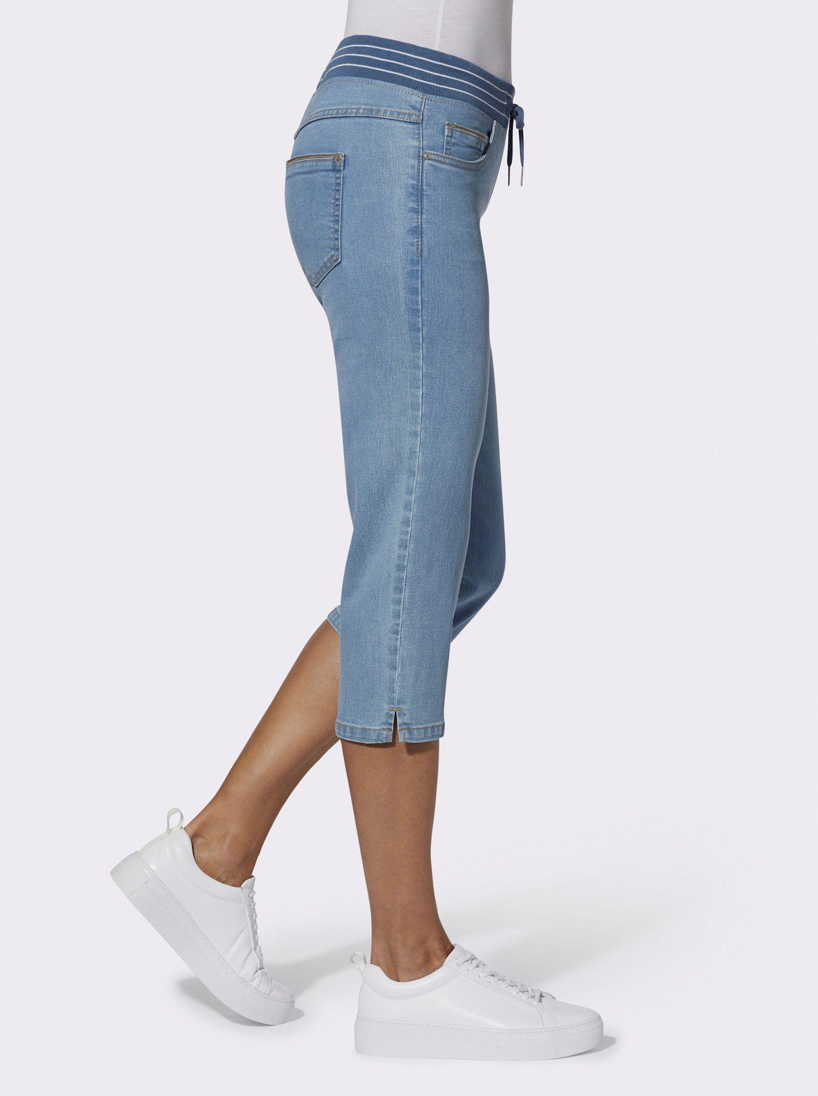 Caprijeans mit Rundum-Dehnbund - blue-bleached