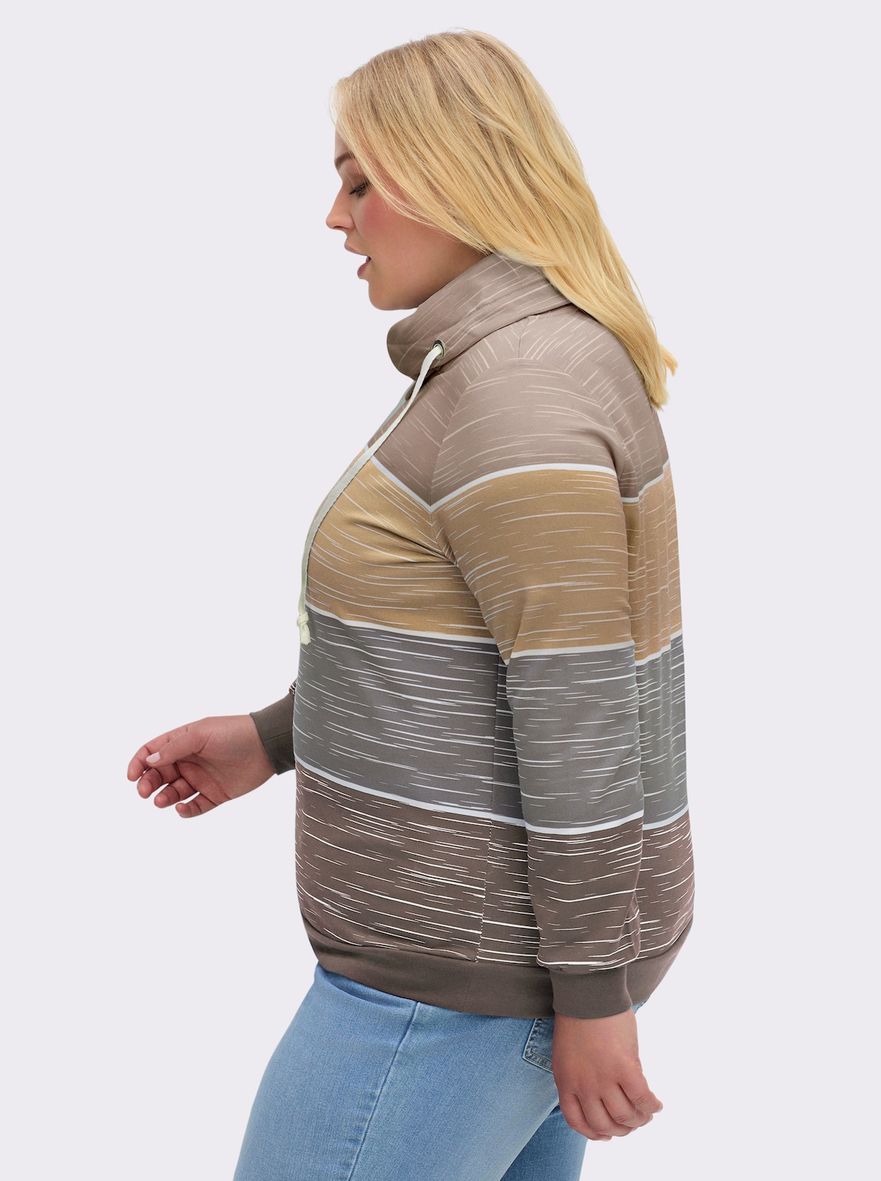 Sweatshirt mit überlappendem Rollkragen - dunkeltaupe-sesam-bedruckt