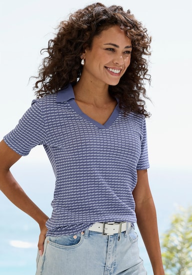 Vivance Poloshirt - blauw/crème