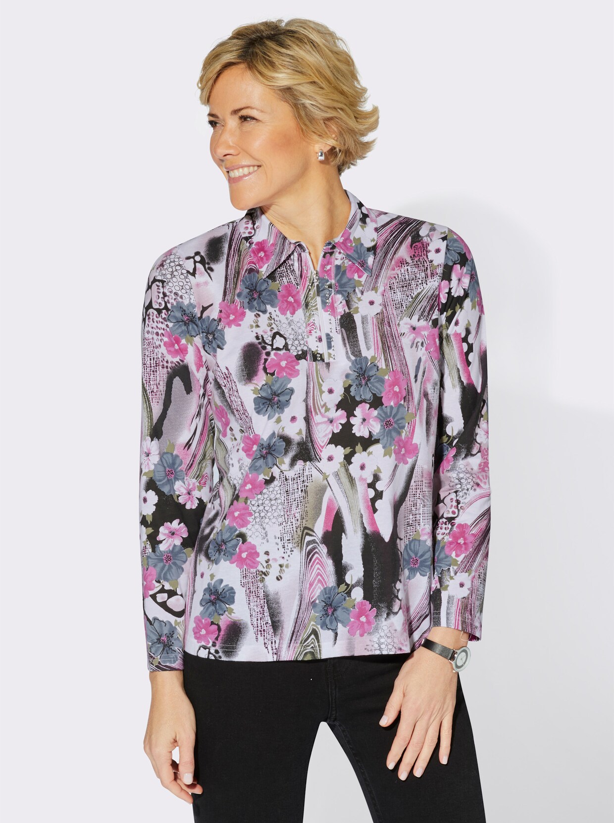 Poloshirt met lange mouwen - heide geprint