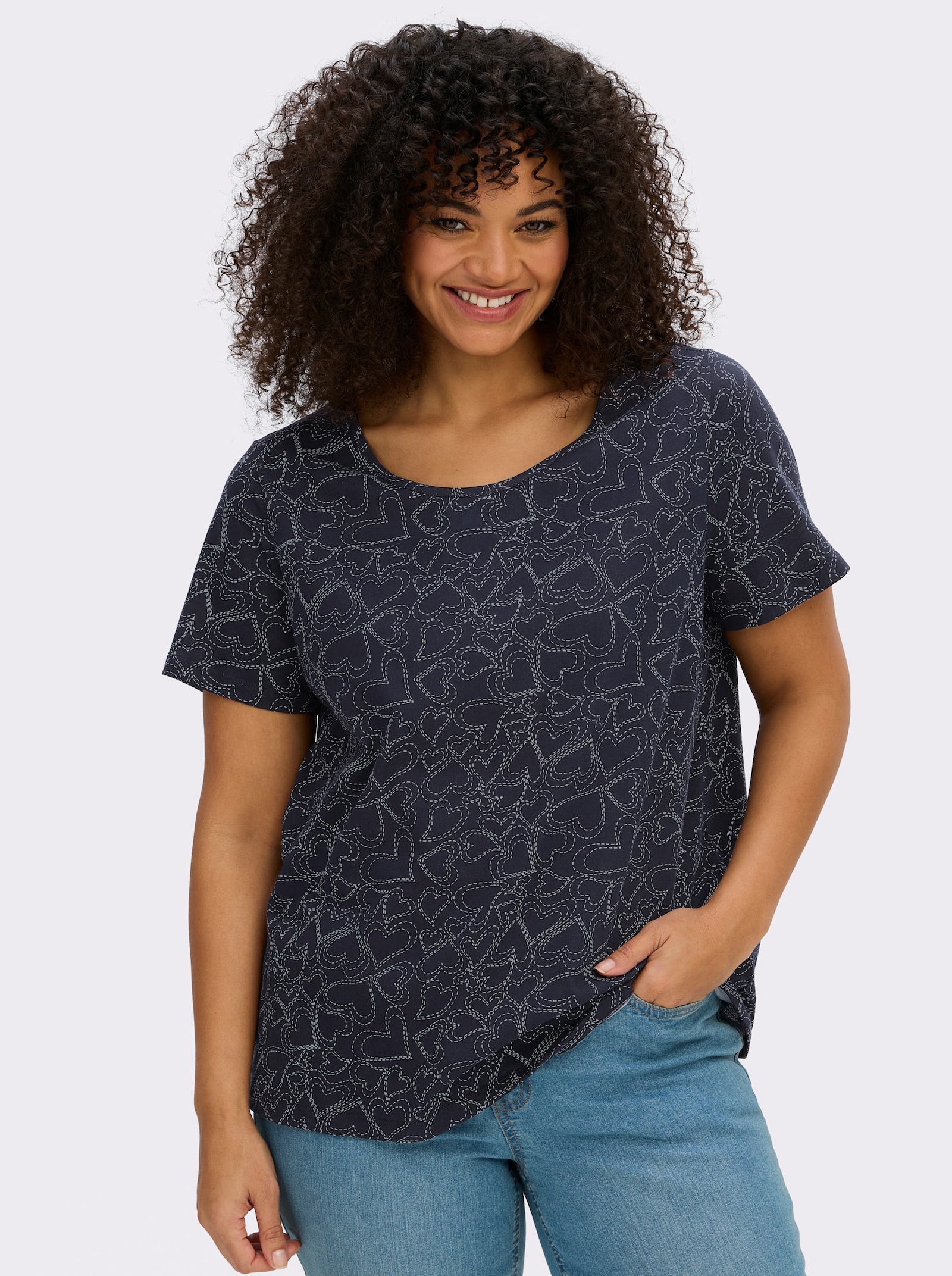 T-Shirt mit Herzchen-Dessin - marine-bedruckt
