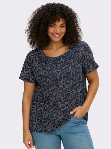 T-Shirt mit Herzchen-Dessin - marine-bedruckt
