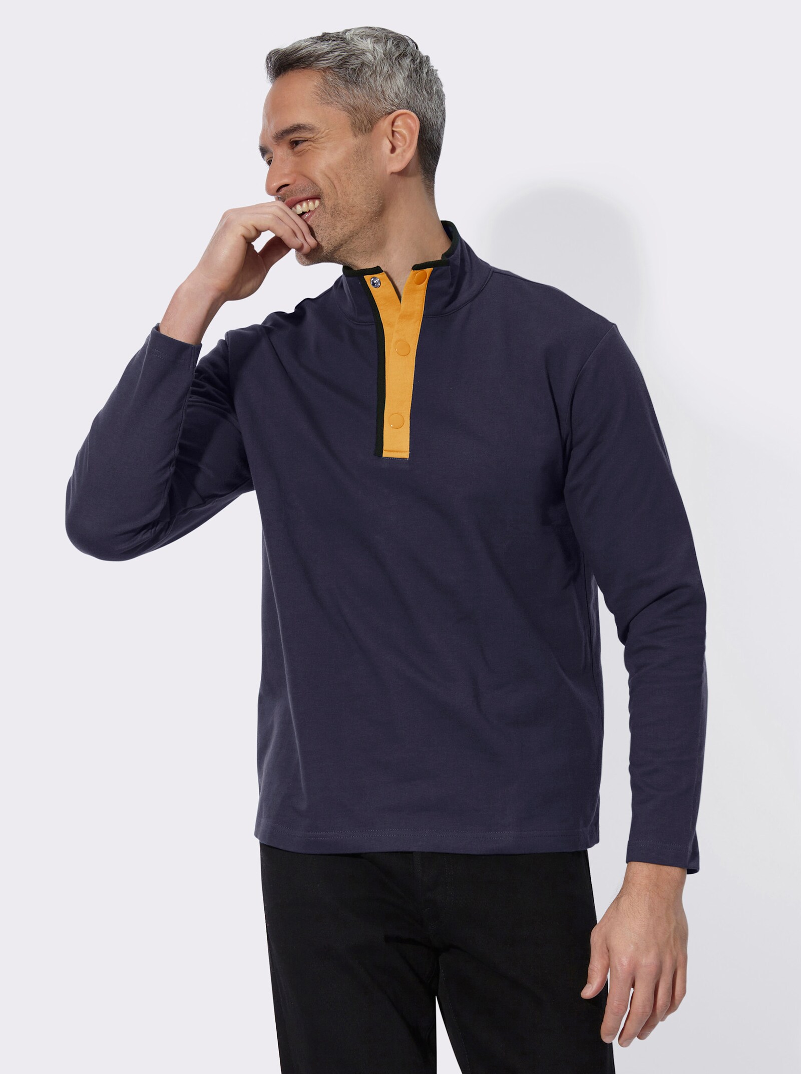 Sweatshirt mit Stehkragen - marine-ocker