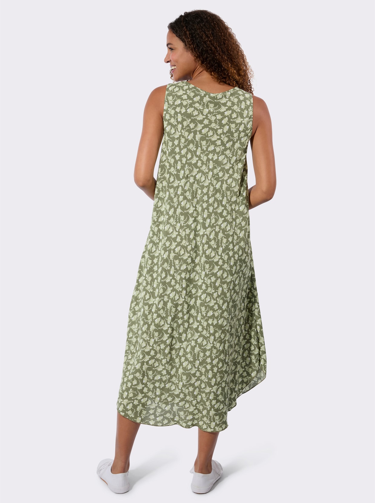 Druckkleid - khaki-weiß-bedruckt