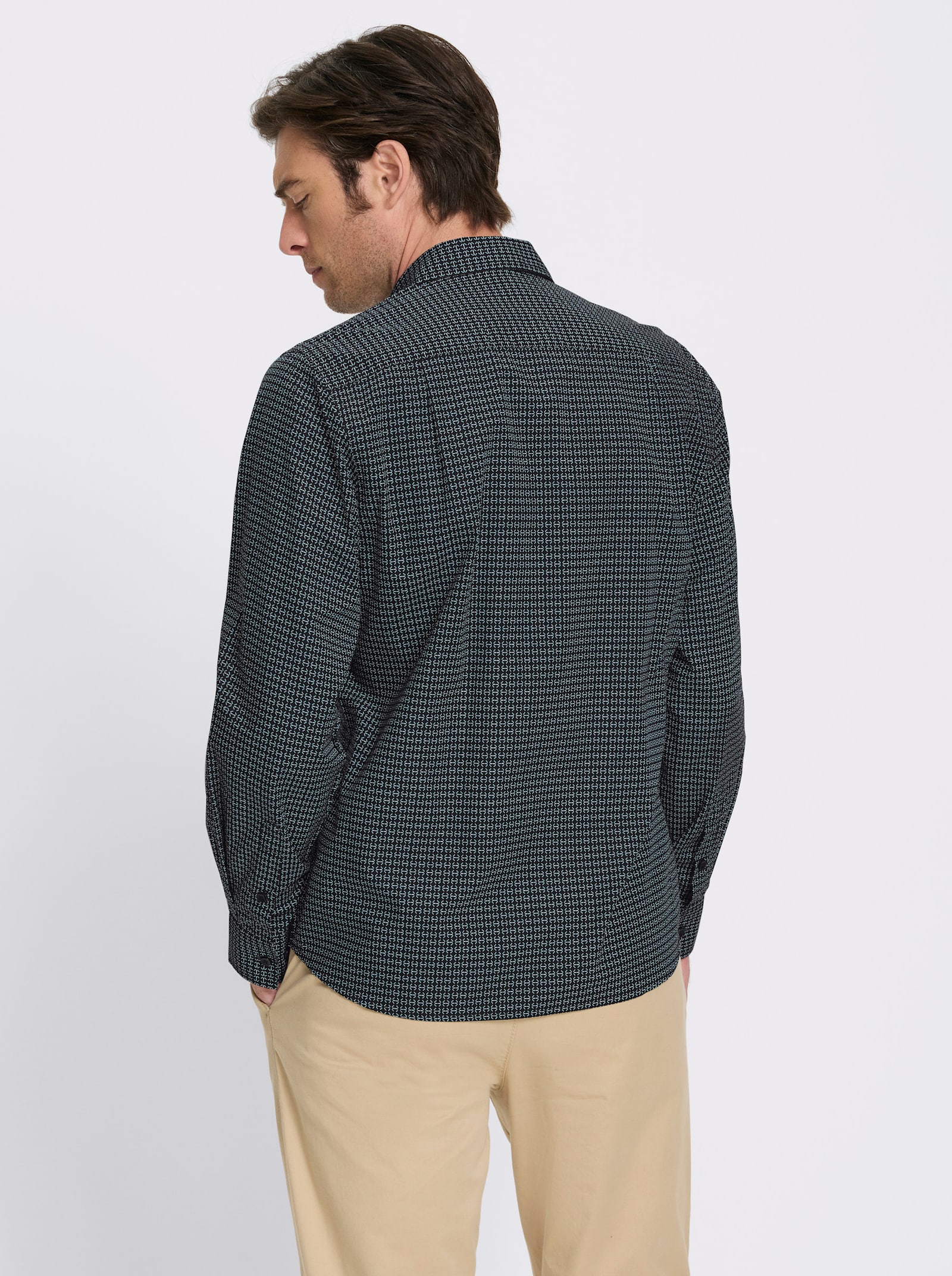 Marco Donati Langarmhemd aus Baumwoll-Popeline, bedruckt - schwarz-gemustert
