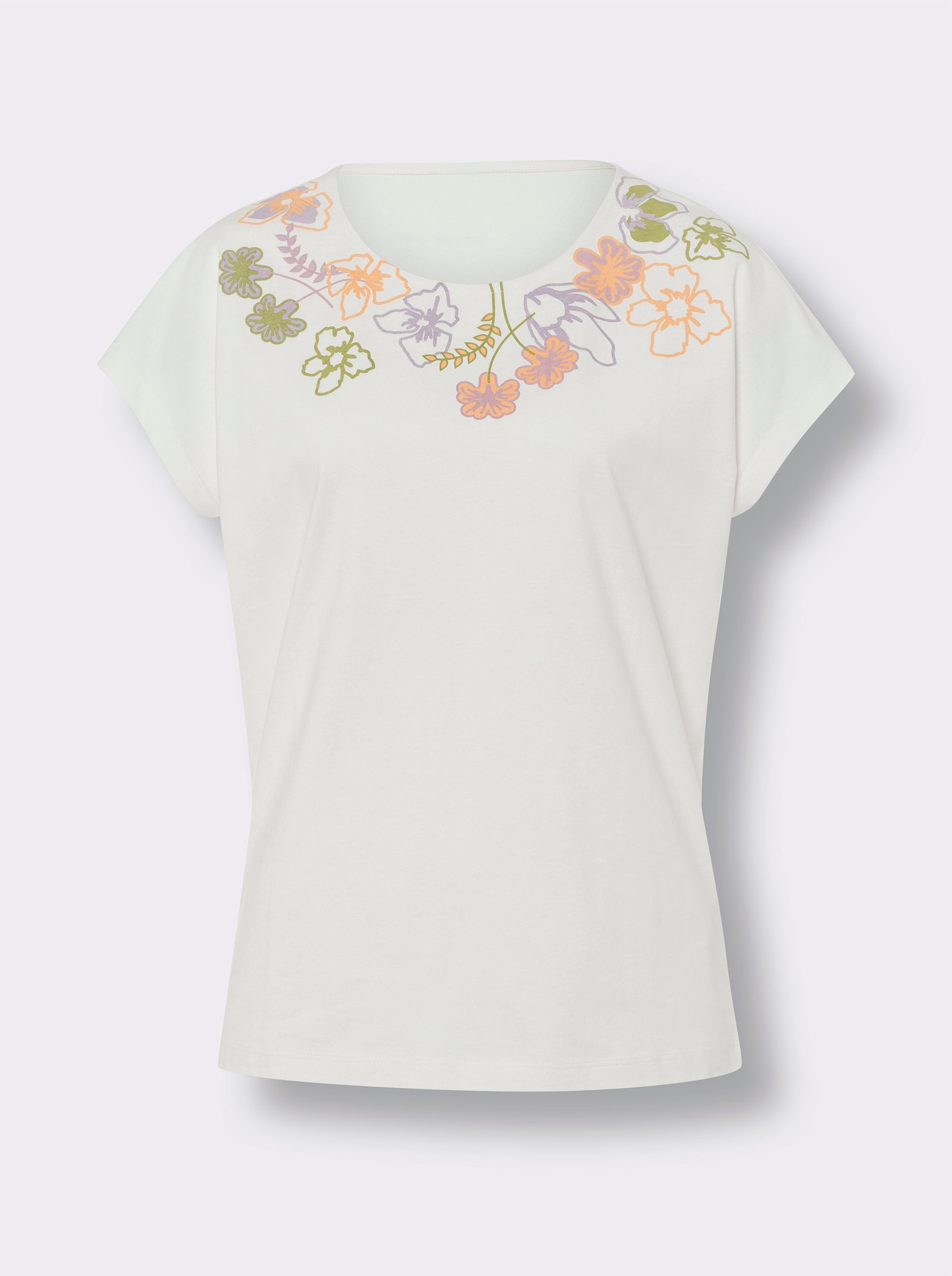 Shirt met korte mouwen en bloemdessin - ecru/lila bedrukt